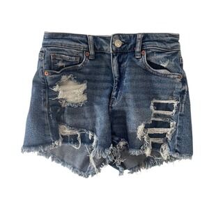 American Eagle Denim Shorts Size 0 Ripped Distressed Frayed Hem Stretch boho